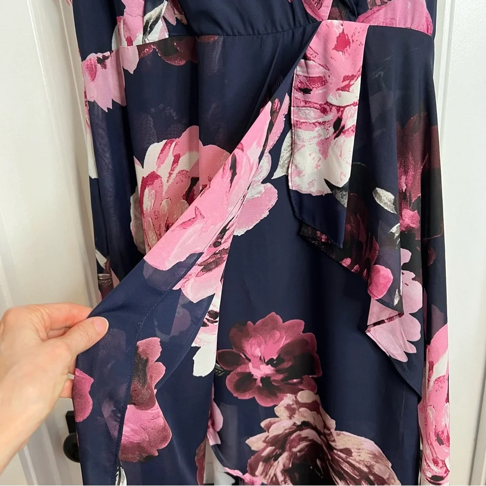 Marina Women's Blue Pink Floral Lined Maxi Party‎ Wedding Dress Gown. Size 12. - Picture 6 of 15